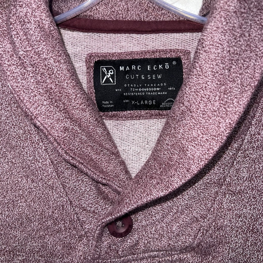 Marc Ecko Cut & Sew Sweater Men's Sz XL Heathered Burgundy Shawl Collar Pullover - Picture 3 of 6